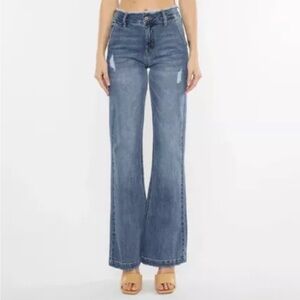 KanCan High-Waist Wide Leg Flare Jeans in Medium Blue